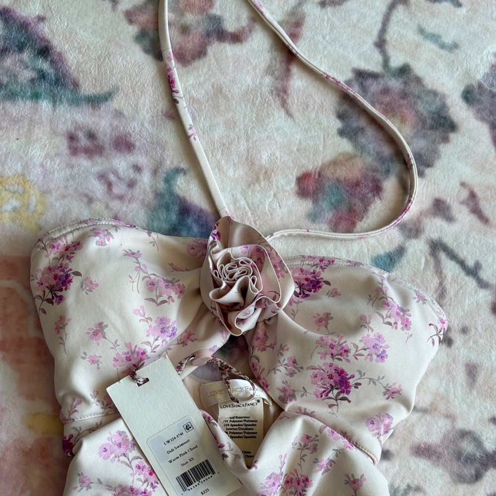 LoveShackFancy Cream Bandeau with Pink Floral Print Size XS NWT - Picture 5 of 7